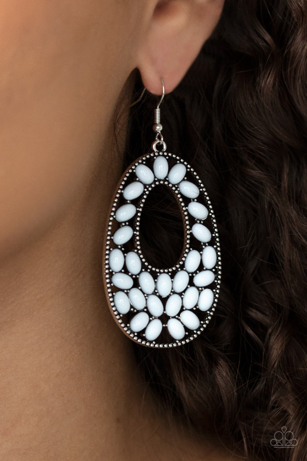 Beaded Shores - White Earrings